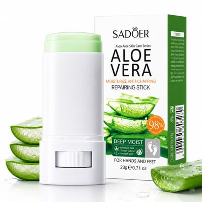 SADOER Aloë Vera Repair Stick | 98% Aloë Vera Extract | Hydraterende Stick voor Handen en Voeten | Tegen Droge, Ruwe en Gebarsten Huid | Vochtinbrengende Huidverzorging | Anti-Kloof Stick | Verzorgende Balm | 20 Gram