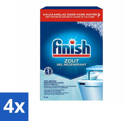 4 x Finish Vaatwasmachine Zout 4 kg - Vaatwasmachine Zout - Kalk Verwijderaar - Vaatwasser Reiniging - Vaatwasser Onderhoud - Anti-kalk