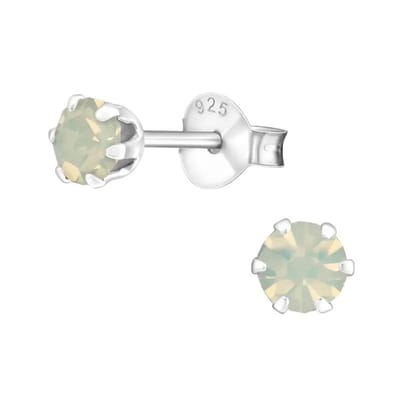 Aramat Jewels | Oorbellen | 925 Zilveren Kristallen Oorbellen Rond - Sprankelende Studs | 4mm / Opaal Wit | | | Zilver | Kinderen, Volwassenen | Verkleurd niet
