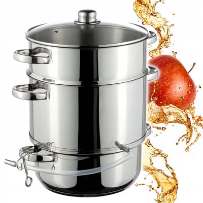 KADAX Stoomsapcentrifuge, 8 liter fruitpers van roestvrij staal met glazen deksel, vaatwasmachinebestendige sapcentrifuge, stoompers voor alle kookplaten, inclusief inductie (zilver)