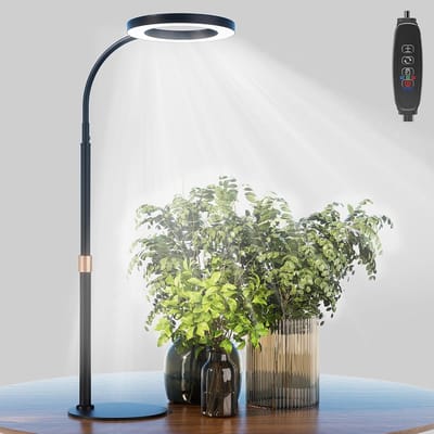 Daity LED-plantengroeilamp voor binnen - volledig spectrum bureaulamp voor plantengroei - met voet - automatische timer van 3 uur/9 uur/12 uur - dimbaar - in hoogte verstelbaar (zwart).