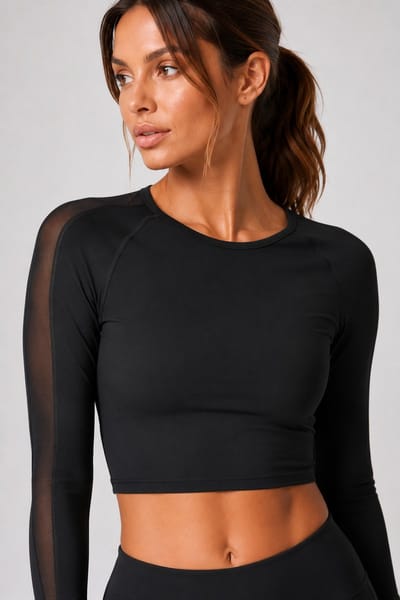 SparkNine Meshsleeve sporttop - longsleeve - L - zwart - lange mouwen - stijlvolle mesh - ademend - crop design