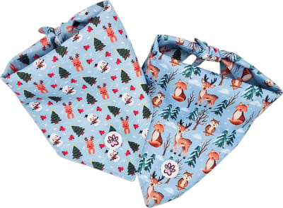 Kerst Bandana Hond - Kleurrijke Hondenbandana - Blauw - Kerstmis - Kerstboom - Sneeuw - Winter - Snuggle Season - Paw My God! - Maat L