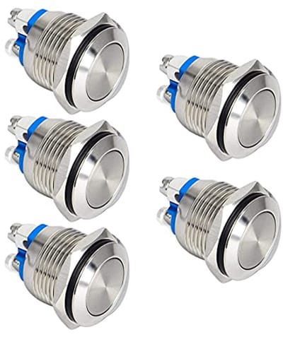 Momentary Waterdichte Drukknop 19mm met Schroefaansluitingen - 5 Stuks