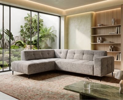 Hoekbank Viano Links stof Bella 55 Taupe Grijs gemêleerd - 255x200x84 cm - modern