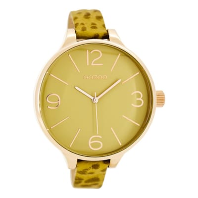 OOZOO Timepieces - Rosé goudkleurige horloge met camel leren band - C7967