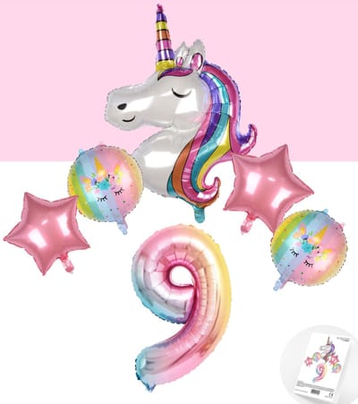 * Snoes * Unicorn * Eenhoorn Rainbow XL * Negende verjaardag * Hoera 9 Jaar * Birthday * Ballon Cijfer 9