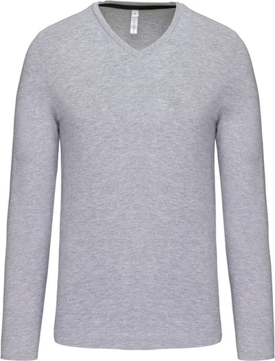 Kariban Herenshirt met lange mouwen en V-hals Oxford Grey - S