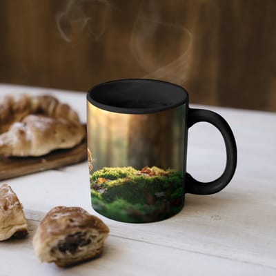 Magische Mok - Foto op Warmte Mokken - Koffiemok - Eekhoorn - Nootje - Gras - Magic Mok - Beker - 350 ML - Theemok