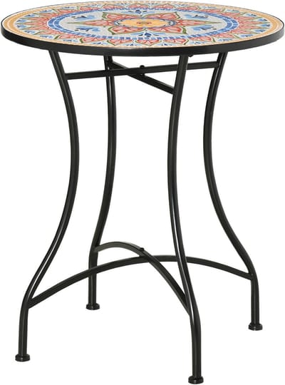MODFU Ronde Tuintafel Ø60x71 cm – Metalen Frame met Keramische Mozaïek, Multicolor – Weerbestendig & Stevig – Geschikt voor Tuin, Balkon of Terras – Modern Design