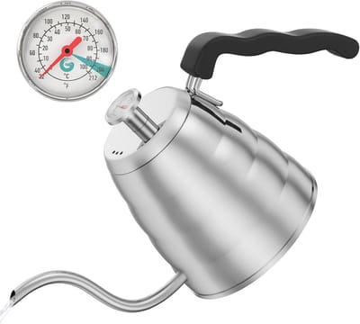 Zwanenhals Waterkoker - Koffie Ketel - Precisie Koffie Zetten - Ingebouwde Thermometer - 40 Oz - Zilver