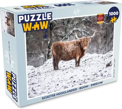 Puzzel Schotse Hooglander - Boom - Sneeuw - Legpuzzel - Puzzel 1000 stukjes volwassenen