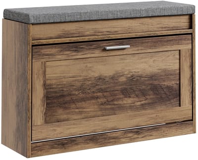 SoBuy Schoenenbank voor de ingang – Opbergbank met zitting – extra smal 24 cm – ideaal voor kleine woningen, opslag voor schoenen tot 47 – Bruin, FSR218-F