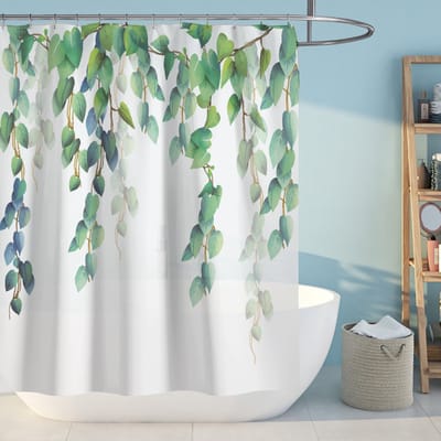 Floraweg Douchegordijn voor planten, groen, wit, badgordijn, anti-schimmel, textiel, wasbaar, badgordijn, waterdicht,polyester stof, wasbaar, badgordijn,met 12 stuks douchegordijnhaken , 180 x 180 cm
