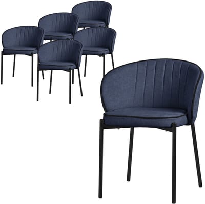 Set van 6 eetkamerstoelen met rugleuning & armleuningen donkerblauw met metalen poten tot 120 kg ML-Design
