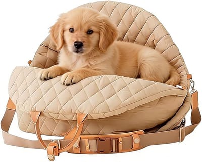 Autostoel Huisdieren - Reisstoel Hond - Veilig Reizen - Verstelbaar Waterdicht - 40 x 30 x 6 cm - Crèmekleurig