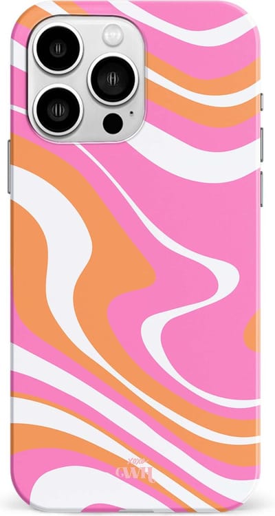 xoxo Wildhearts Chasing Sunsets - Single Layer - Hoesje geschikt voor iPhone 13 Pro case - Siliconen hoesje met golvenprint - Golven - Hardcover - Beschermhoes - Optimale bescherming - Beige - Oranje - Roze