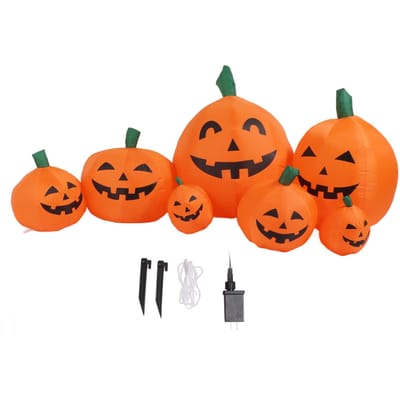 7 stuks Halloween Opblaasbare Pompoen met Ingebouwde LED-verlichting Automatische Opblaas Decoratie Props voor