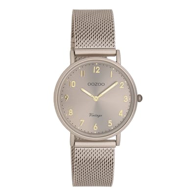 OOZOO Vintage series - Taupe horloge met taupe metalen mesh armband - C20382