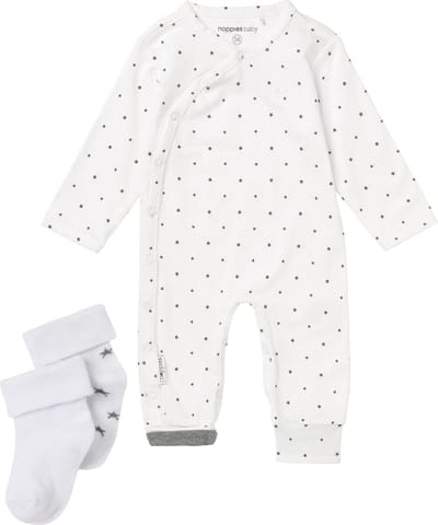 Noppies Unisex set(3delig) Boxpak Wit met sterren met 2 paar sokjes - Maat 74