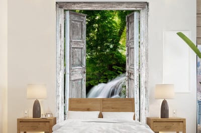 Behang - Fotobehang Waterval - Doorkijk - Landschap - Breedte 180 cm x hoogte 280 cm