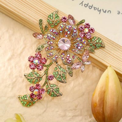 Prachtige Volledige Cyrstal Luxe Bloem Badges Broche Voor Vrouwen Meisjes Zware Industrie Pak Feest Speld Dame Banket Sieraden Accessoire brown
