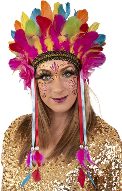 KIMU® Verentooi Regenboog - Veren Tooi - Hoofdtooi Indianentooi Fazantveren Indiaan - Gekleurde Veertjes Carnaval Zomercarnaval Festival