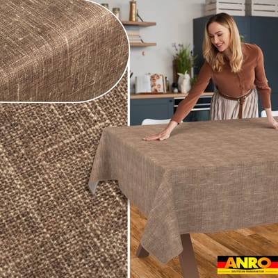 ANRO Tafelkleed Effen linnenlook Bruin 350x140cm Met sierband Afwasbaar Waterafstotend