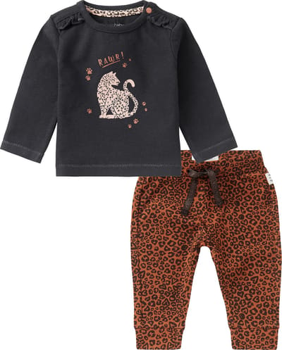 Noppies - Kledingset - 2delig - broek Berville - bruin met panterprint - shirt Roedtan - grijs met panter - Maat 56