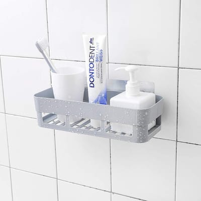 Plastic Wandgemonteerde Zelfklevende Douchemand Opbergplank Organizer voor Thuis Badkamer (Beige) Gray white