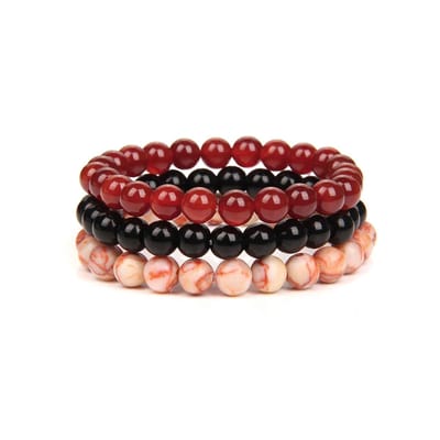 Bixorp Gems Rode Agaat + Onyx + Picasso Jaspis Edelstenen Armbanden Set - Edelsteen Kralenarmband