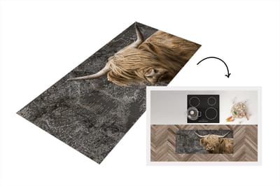 Keukenloper - Loper keuken - Schotse hooglander - Wereldkaart - Dieren - 120x50 cm - Keukenloper vinyl