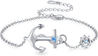 Anklet Zilver Blauwe Zirkonia Anker Goedkoop | Verstelbare Zilveren Voetketting voor Dames