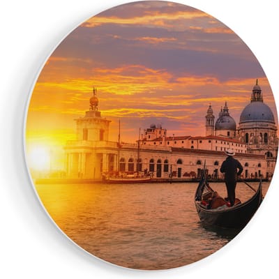 Artaza Forex Muurcirkel Gondel in Venetië voor het Basiliek - 90x90 cm - Groot - Wandcirkel - Rond Schilderij - Muurdecoratie Cirkel