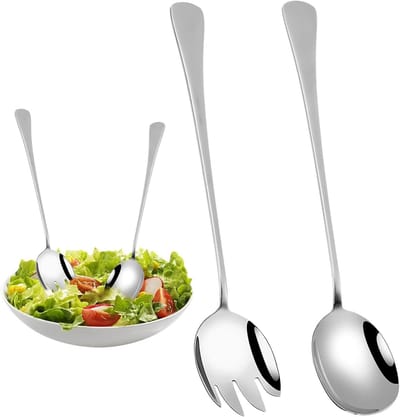 Set van 2 RVS Saladebestek met Lange Handvatten, Ideaal voor Salades, Voorgerechten en Diner