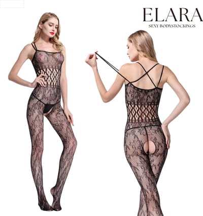 Elara - Ilona - Bodystocking Erotische Lingerie met Open Kruis - Catsuit - S t/m XL - Sexy Dames Lingerie