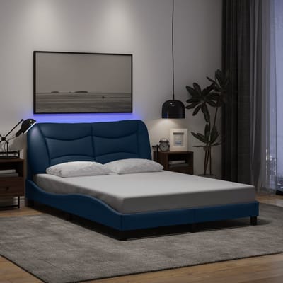 vidaXL - Bedframe - met - LED - zonder - matras - "Hvar" - 140x200 - cm - stof - blauw