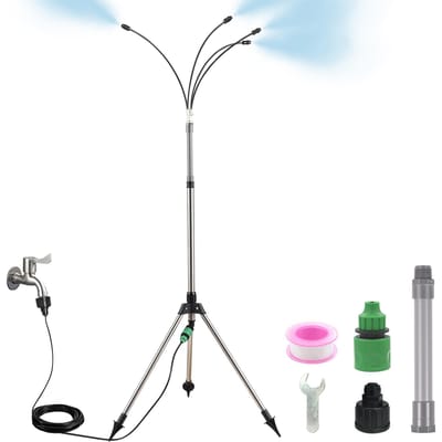 Système de Refroidissement par Brumisation d'Eau Extérieur 4 Têtes Ligne 26 Pieds/8M Tube à 360 Degrés Bouchon de Tuyau 3/4 Brumiseurs 4 Heads