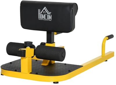 3-in-1 Sissy Squat Trainerr - Beentrainer, Buik- en Bilspiertrainer - Multifunctioneel - Verstelbaar - Ab trainer - Push up Grips - tot 120kg - Staal - 50x97x44,5-56,5 cm - Geel+Zwart