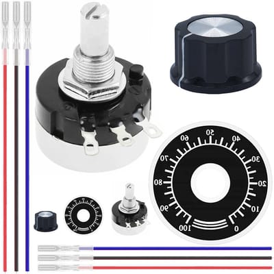 Draaipotentiometer Set - Variabele Weerstand - Toerental Regeling - Koolstof Film Element - 24mm Behuizing 6mm Schacht