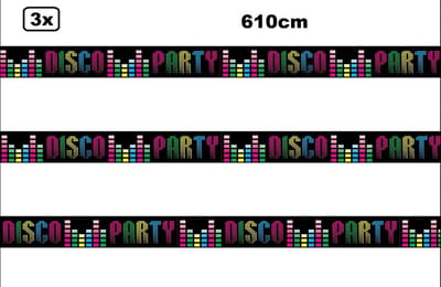 3x Rol Afzetlint Disco Party 610cm multi - Afzet lint festival thema feest verjaardag markeerlint fun waarschuwing lint