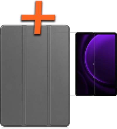 Hoesje - Geschikt voor Samsung Galaxy Tab S9 FE Plus - Met Screenprotector - Trifold Bookcase - Hard Cover Case - Met Uitsparing Geschikt voor S Pen - Hardcover Book - Tablet Hoes - Grijs
