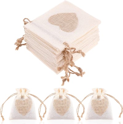 10 Katoenen Zakjes, 10 × 8 cm om te Vullen - Kleine Stoffen en Jute Cadeauzakjes voor het Verpakken van Reclamegeschenken, Zeep (Gebroken Wit)