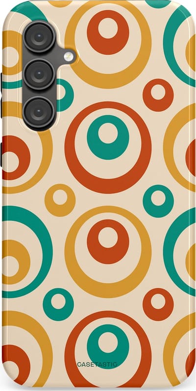 Casetastic hoesje geschikt voor Samsung Galaxy S23 FE - Dubbellaagse bescherming - Bolletjes boogie - Fashion Case - Crème Terracotta Goud Turquoise