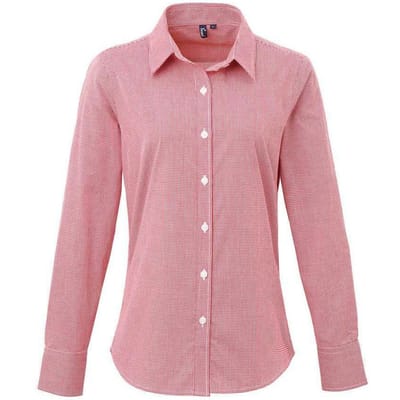 Premier Dames/Dames Micro Gingham geruit katoenen shirt met lange mouwen (Rood/Wit)