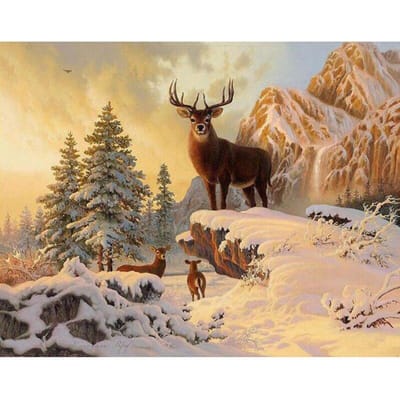 Volledige ronde diamant schilderij borduurwerk sneeuw herten op de berg kruissteek handgemaakte muurstickers 20X30CM