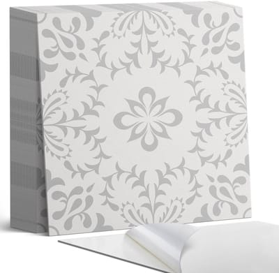 Coloray Plaktegels - Bloemenpatroon met details Zelfklevende Tegels - 20 cm x 20 cm - Grijs Plaktegels - 20 stuks - Vierkant PVC Tegels - Plaktegels Badkamer - Plaktegels Vloer - Vinyl Tegels Zelfklevend - Wandtegel Zelfklevend