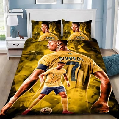 Ronaldoo Dekbedovertrek Kussensloop Voetbal Cr7 Beddengoed Set Kinderen Volwassene Jongen Meisje Slaapkamer Decoratie Enkel Dubbel Grote Maat 100x135cm-2pcs
