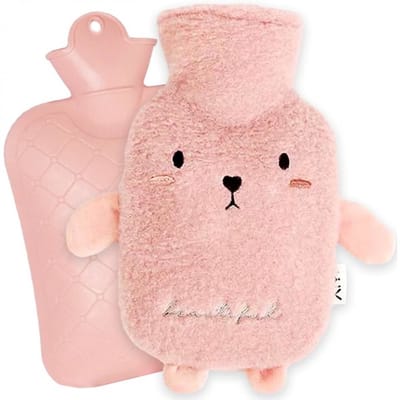 longziming -Warmwaterkruik 1L met Zachte Pluche Hoes – Lekvrij PVC Ontwerp, Afneembaar & Wasbaar, Comfortabele Warmte voor Winter, Pijnverlichting & Ontspanning – Roze