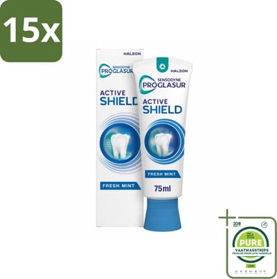 15 x Sensodyne - Tandpasta - ProGlasur Active Shield - Fresh Mint - Frisse Munt - 75 ml - Grootverpakking - Tandpasta - Glazuurbescherming - Gevoelige Tanden - Gaatjes - Suikerzuren